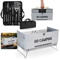 Kit Churrasco Porttil 16 Peas Inox Premium com Estojo + Churrasqueira Porttil To Go Vira Maleta a Carvo