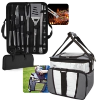 Kit para Churrasco 16 Peas em Inox Premium com Estojo + Bolsa Trmica 24 Litros Ice Cooler Mor Dobrvel