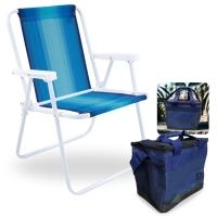 Kit Cadeira de Praia Alta Dobravel em Ao Colorida + Bolsa Termica Aruba 13,5l Parque Pesca