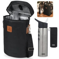 Kit Bolsa Trmica Malbec para 2 Garrafas de Vinho + Garrafa de Ao Squeeze com Capa Sport To Go 750 Ml