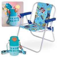 Kit Cadeira de Praia Infantil Azul Patrulha Canina + Garrafa de �gua T�rmica 500ml Azul A�o Inox e Al�a