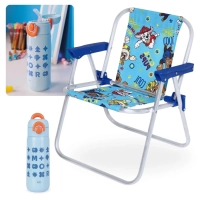 Kit Cadeira de Praia Infantil Azul Patrulha Canina + Garrafa T�rmica 480ml em Inox Kids