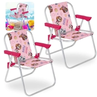 Kit 2 Cadeiras de Praia Infantil da Patrulha Canina Rosa em Aluminio Dobravel Bel