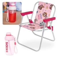 Kit Cadeira de Praia Infantil Rosa Patrulha Canina + Garrafa 660ml Squeeze Rosa Kids