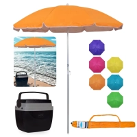 Kit Guarda Sol 1,60m Aluminio Colorido + Caixa Termica Preta 12 L Parque Praia e Pesca