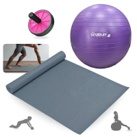 Kit Bola Su��a Pilates Roxa 55 Cm + Colchonete 1,73 M + Rodinha Rosa Abdominal + Bomba Inflar Treino