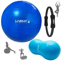 Kit Bola Premium Pilates Azul 65 Cm + Feijo 90 Cm + Anel Fortalecer Academia + Bomba Inflar Treino