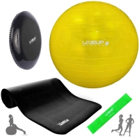 Kit Bola Sua Yoga Amarela 75 Cm+ Disco de Equilbrio + Bomba Inflar+ Mini Band Media+ Tapete 1,80m
