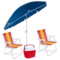 Kit Guarda-sol Articulado 2,50 M com Manivela + Caixa Trmica 6 L Piscina + 2 Cadeira de Praia Alta
