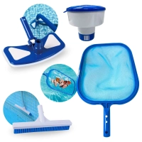 Kit Limpeza de Piscinas com Peneira + Aspirador Asa Delta + Clorador Flutuador + Escova Reta