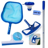 Kit Limpeza de Piscina Haste Alumnio 1,60 M + Aspirador + Mini Clorador + Escova Reta + Peneira