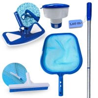 Kit Limpeza de Piscina Flutuador + Peneira + Haste 1,60 M Desmontvel + Aspirador + Escova Reta