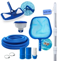 Kit Limpeza de Piscina Peneira + Mangueira 6 M 38 Mm + Haste 3,30 M + Aspirador + Flutuador