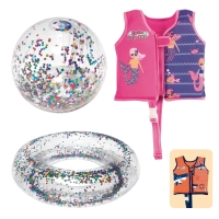 Kit Colete Infantil Tam P/M Regata Natao + Bola 25 Cm e Boia Inflvel com Glitter Praia Piscina