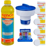 Kit Clarificante + Flutuador Grande + 4 Pastilhas + Estojo para Avaliar Ph e Cl