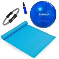 Kit Bola Pilates 65 Cm com Bomba + Tapete Colchonete Treino Yoga + Arco Anel Flexivel para Exercicios
