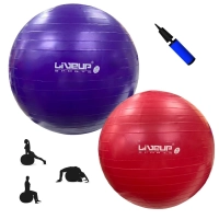 Kit Bola Sua 55cm Roxa + Bola Sua 45cm Vermelha Pilates Yoga Academia Treino + Mini Bomba