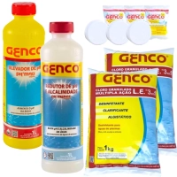 Kit 2 Cloros Granulados + Redutor de Ph e Alcalinidade (ph-)+ Elevador de Ph (ph+) + 3 Pastilhas