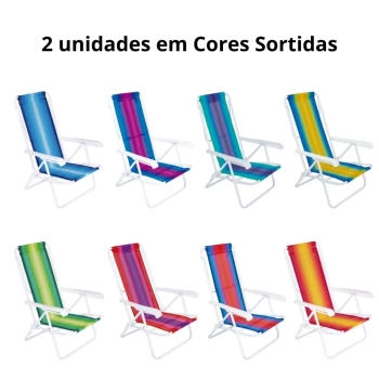 Kit Carrinho de Praia com Avano + 2 Cadeiras 8 Posies em Ao + Caixa Trmica 34 Litros