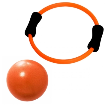 Kit Arco Alaranjado Anel Flexvel para Pilates + Over Ball 25 Cm