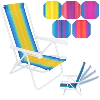 Kit Carrinho de Praia com Avano + 4 Cadeiras 4 Posies em Ao + Caixa Trmica 34 Litros