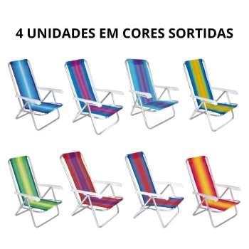 Kit Carrinho de Praia com Avano + 4 Cadeiras com 4 Posies em Aluminio + Caixa Trmica 34 Litros