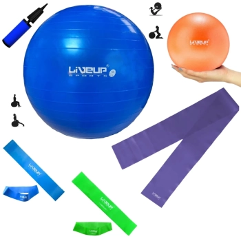Kit Pilates e Treino Funcional Bola Sua 65cm + 2 Mini Bands + Faixa Elstica + Overball 25cm