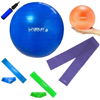 Kit Pilates e Treino Funcional Bola Sua 65cm + 2 Mini Bands + Faixa Elstica + Overball 25cm