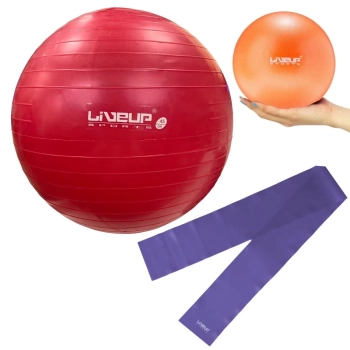 Kit Pilates Bola Sua 45cm Vermelha + Overball 25cm + Faixa Elstica Mdia Yoga Ginstica Treino
