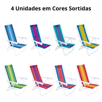 Kit Carrinho de Praia com Avano + 4 Cadeiras 8 Posies em Ao + Caixa Trmica 34 L