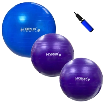 Kit 2 Bolas Suas 55cm + Bola Sua 65cm + Mini Bomba Pilates Yoga Treino Funcional