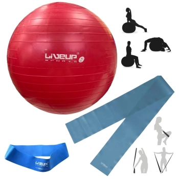 Kit Bola Sua 45cm Pilates Yoga Treino Funcional + Faixa Elstica Forte + Mini Band Forte Azul