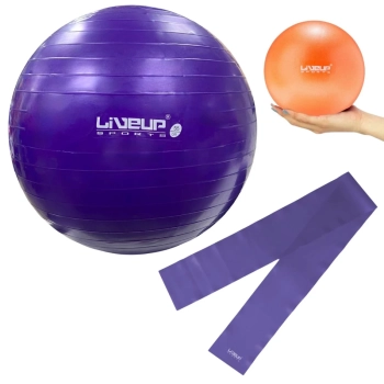 Kit Bola Sua Roxa 55cm Pilates + Overball 25cm + Faixa Elstica Mdia Treino Yoga Academia