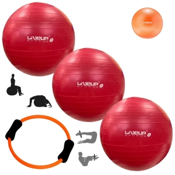 Kit Pilates Anel Flexvel + Overball 25cm + 3 Bolas Suas 45cm Yoga Treino Funcional Academia