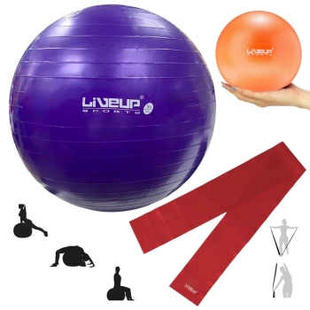 Kit Bola Sua Roxa 55cm Pilates + Overball 25cm + Faixa Elstica Leve Treino Yoga Academia Fitness