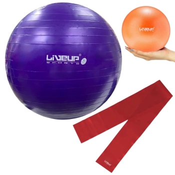 Kit Bola Sua Roxa 55cm Pilates + Overball 25cm + Faixa Elstica Leve Treino Yoga Academia Fitness