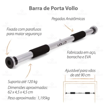 Barra de Porta Fitness com Pegadas Anatmicas Revestidas Vollo Exerccios em Casa