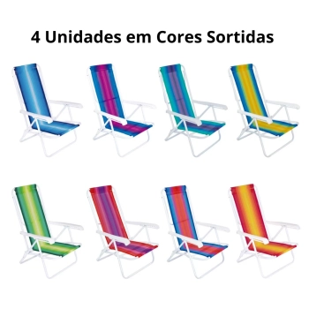 Kit Carrinho de Praia com Avano + Caixa Trmica 34 L + 4 Cadeiras 8 Posies em Ao