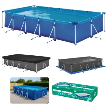 Piscina Premium 7600 Litros Mor Retangular em Ao com Capa e Forro de Proteo