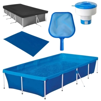 Kit Piscina 3000 Litros de Armao Mor + Capa e Forro + Peneira + Clorador Flutuador