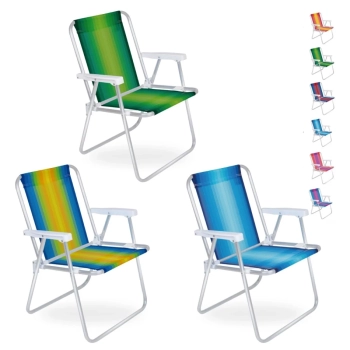 3 Unidades Cadeira de Praia Mor Alumnio Alta Cores Sortidas