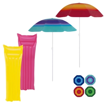 Kit Praia com 2 Guarda-sois Fps 70 1,50 M + 2 Boias Summer Formato de Colcho 1,83 M Piscina Lazer