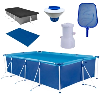Kit Piscina 6200 Litros em Ao + Filtro 220v Mor + Peneira + Flutuador + Forro + Capa