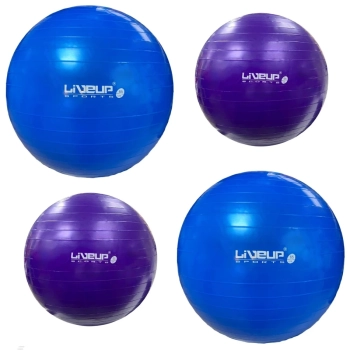 Kit 4 Bolas Suas Liveup Pilates Yoga Fitness Academia 2 Un 65cm Azul + 2 Un 55cm Roxa