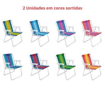 Kit Carrinho Praia Avano + Guarda Sol Fps 70 1,50 M + 2 Cadeiras de Praia Alta Alumnio+ Saca Areia