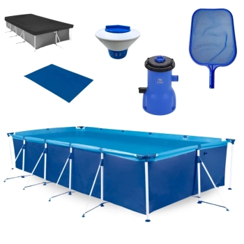 Kit Piscina 7600 Lts Premium + Filtro 3028l/H 110v Bel + Peneira + Flutuador + Forro e Capa
