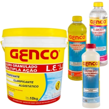 Kit Balde Cloro 10kg + Clarificante + Algicida + Redutor de Ph e Alcalinidade
