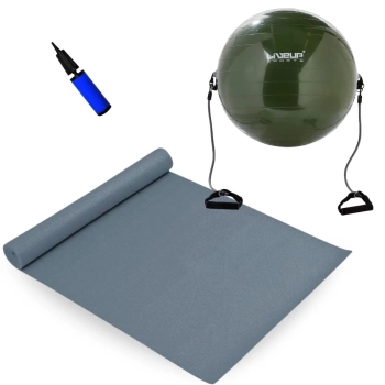 Kit Bola Suia para Pilates 65cm com Extensores + Colchonete 1,73m + Mini Bomba