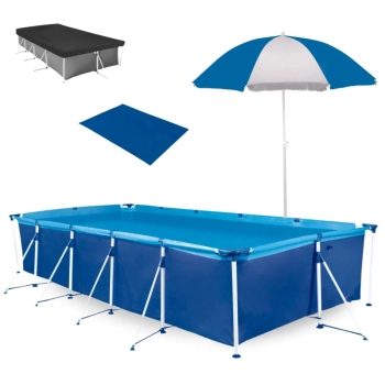 Kit Piscina 7600 Litros Premium + Guarda Sol 1,50 M + Capa e Forro de Proteo