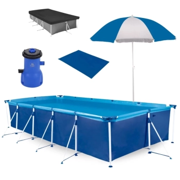 Kit Piscina 7600 Litros Premium + Filtro 3028 L/H 110v Bel + Capa + Forro + Guarda Sol 1,50 M